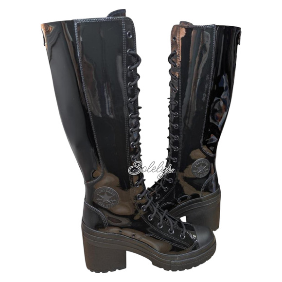 Converse Chuck 70 De Luxe Heel Platform XXHI Patent Leather Knee High Boot 6.5 - Picture 9 of 9
